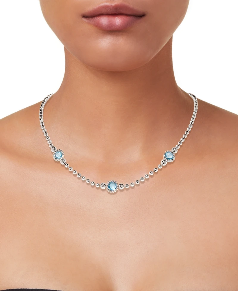 Amethyst Three Stone Bezel 18" Collar Necklace (3 ct. t.w.) 14k Gold-Plated Sterling Silver (Also available Onyx)