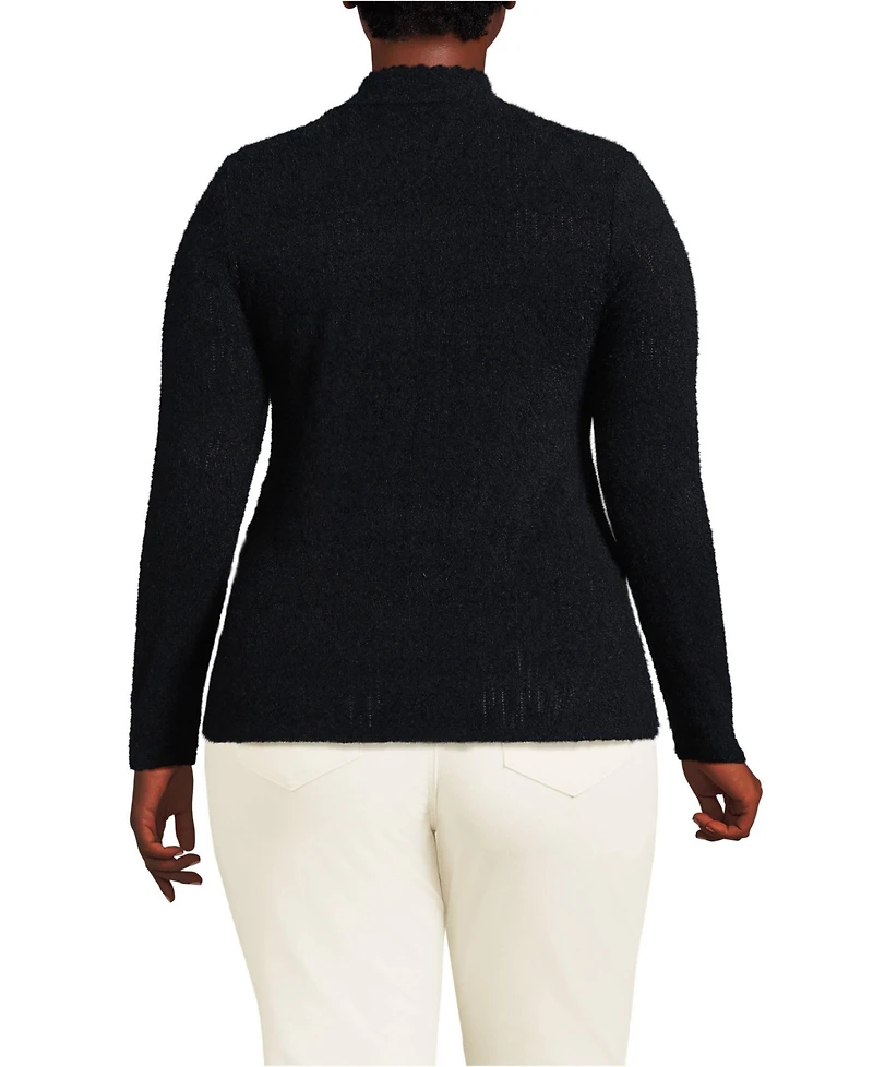 Lands' End Plus Long Sleeve Brushed Lace Mock Neck Top