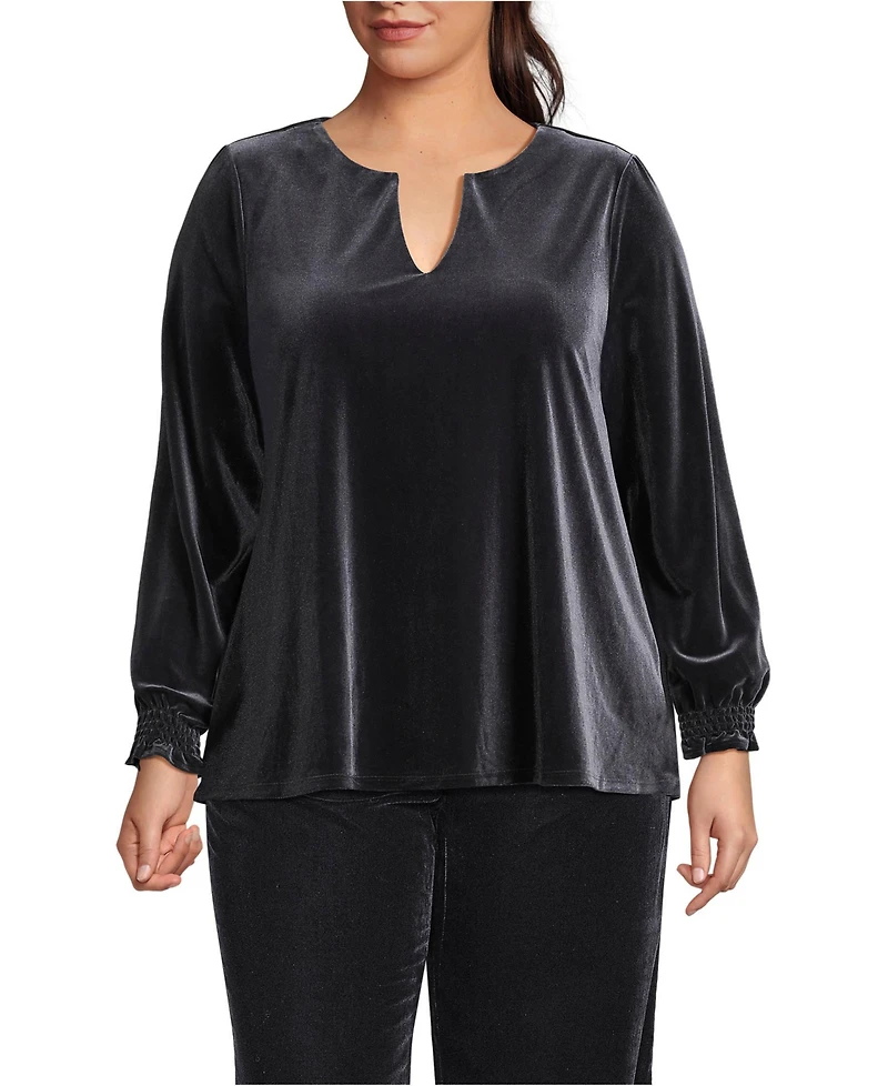Lands' End Plus Long Sleeve Velvet Blouse