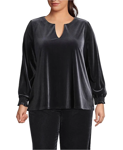Lands' End Plus Long Sleeve Velvet Blouse