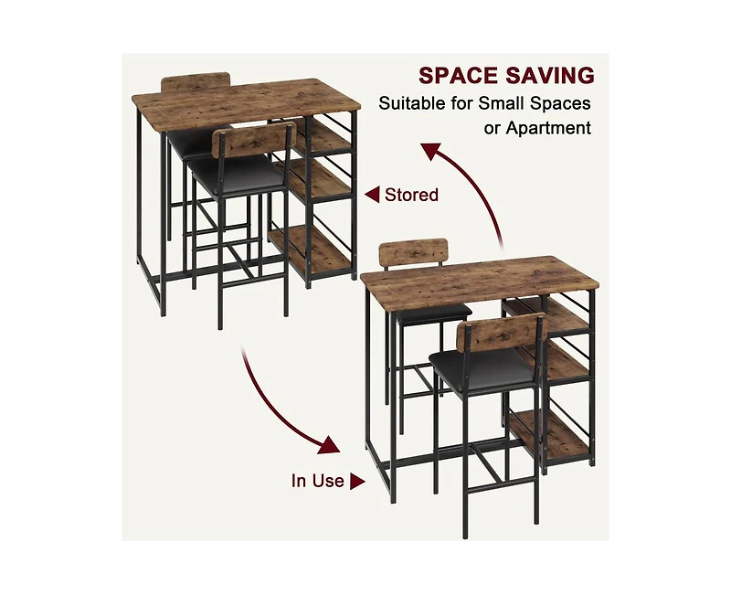 gaomon Dining Table Set for 2, Kitchen Table and Chairs with Wine Rack, Metal Frame Modern Bar Table Set with 2 Chairs