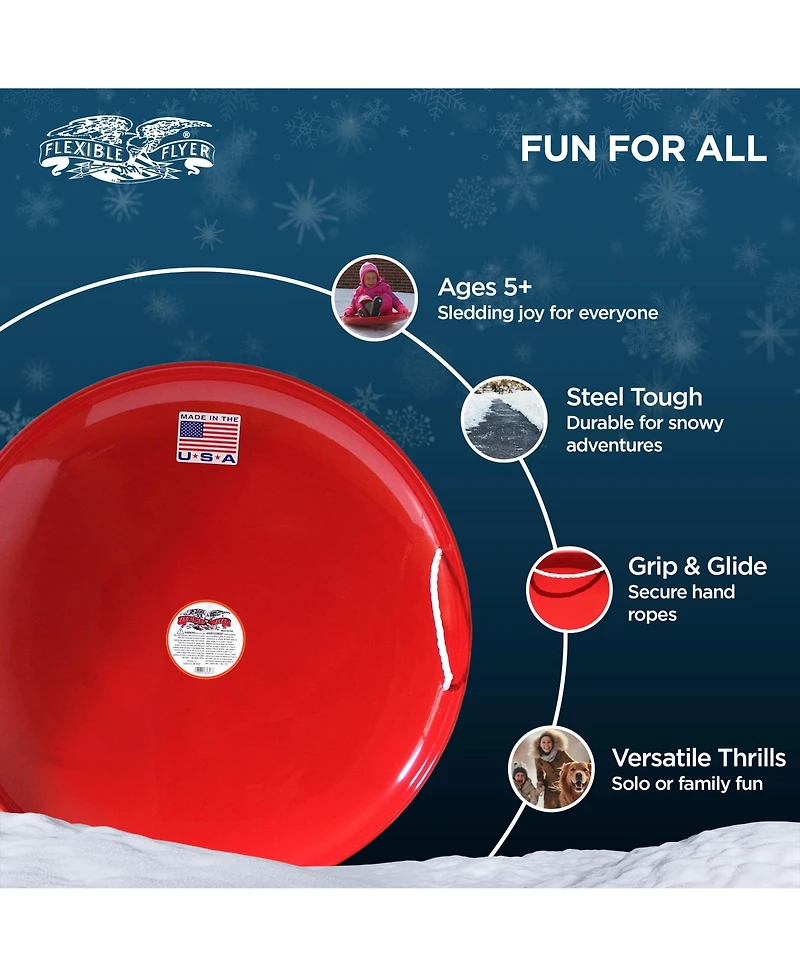 Flexible Flyer Steel Saucer 26" Metal Winter Snow Sled for Kids and Adults, Red