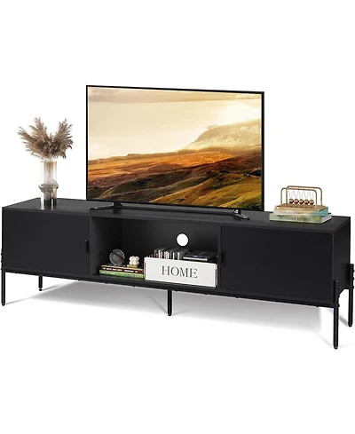 Wlive Modern Tv Stand for 65 Inch Mid Century Entainment Center with Storage Console Open Shelf and 2 Cabinets Bedroom Living Room