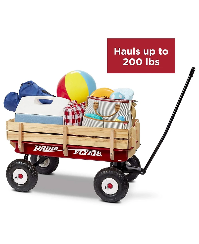 Radio Flyer Full Size All Terrain Classic Steel and Wood Pull Along Wagon, Red