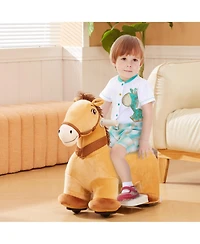 Qaba 6V Electric Ride on Horse with Music Forward, Pu Wheels,