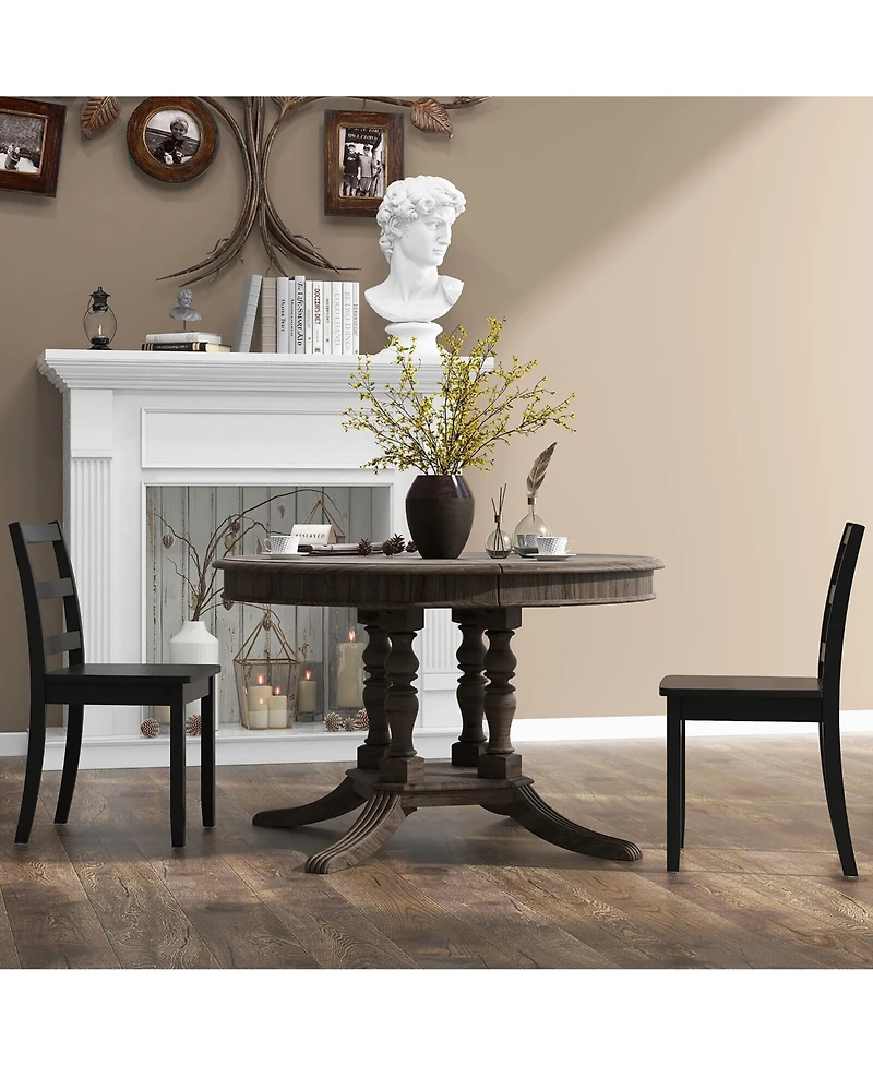 Gymax Set of Dining Chairs Ladder Back Armless Side Chair w/ Solid Rubber Wood Legs