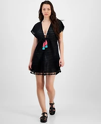 Miken Juniors' Crochet Tassel-Trimmed Tie-Front Kimono Cover-Up, Exclusively at Macy's