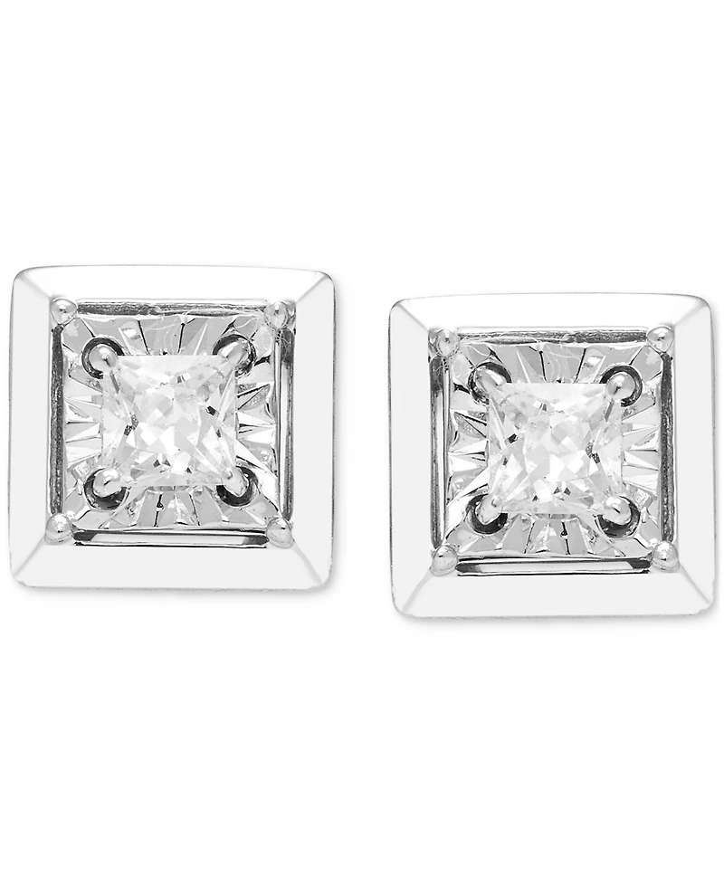 Diamond Princess Cut Square Frame Stud Earrings (1/4 ct. t.w.) in 14k White Gold
