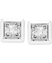 Diamond Princess Cut Square Frame Stud Earrings (1/4 ct. t.w.) in 14k White Gold