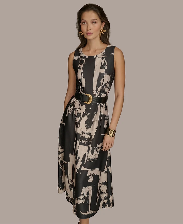 donna karan women's puff-sleeve belted a-line dress Donna Karan Women's Puff-Sleeve Belted A-Line Dress