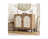 gaomon Rattan Sideboard Buffet Cabinet, Kitchen Storage Cabinet with Adjustable Shelf, Boho Accent Cabinet, Liquor Cabinet, Bar Cabinet, Console Cabin