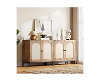 gaomon Rattan Sideboard Buffet Cabinet, Kitchen Storage Cabinet with Adjustable Shelf, Boho Accent Cabinet, Liquor Cabinet, Bar Cabinet, Console Cabin