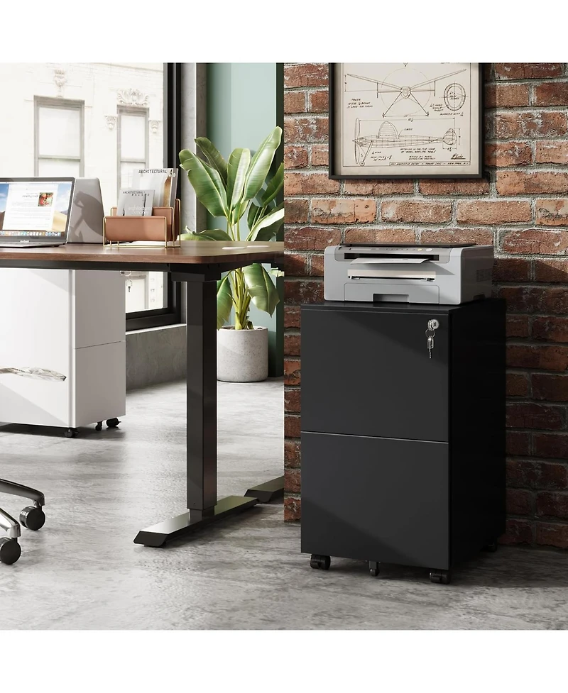 2-Drawer Mobile File Cabinet with Lock, Commercial Vertical Cabinet