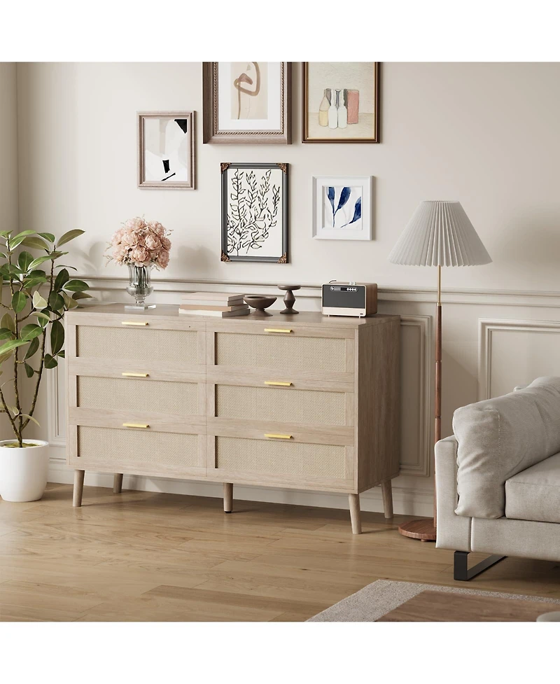 gaomon 6 Drawer Rattan Dresser