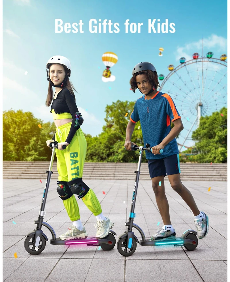 H40 Kids Electric Scooter with 180W Motor & Led Visible Display, 10 Mph, Colorful Lights, Adjustable Speed and Height, for Ages