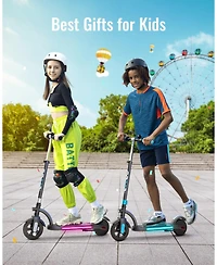 H40 Kids Electric Scooter with 180W Motor & Led Visible Display, 10 Mph, Colorful Lights, Adjustable Speed and Height, for Ages