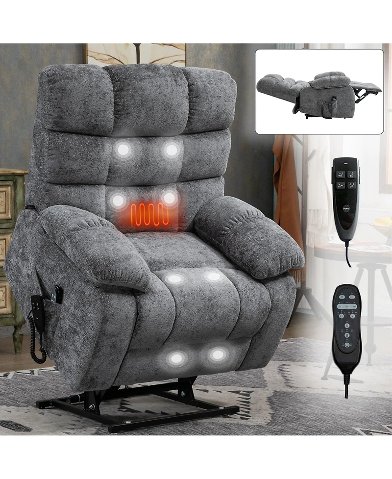 Lift Recliner Chair Heat Massage Dual Motor Infinite Position Up to 350 Lbs Large Electric Power Lift Recliners with Power-Remote