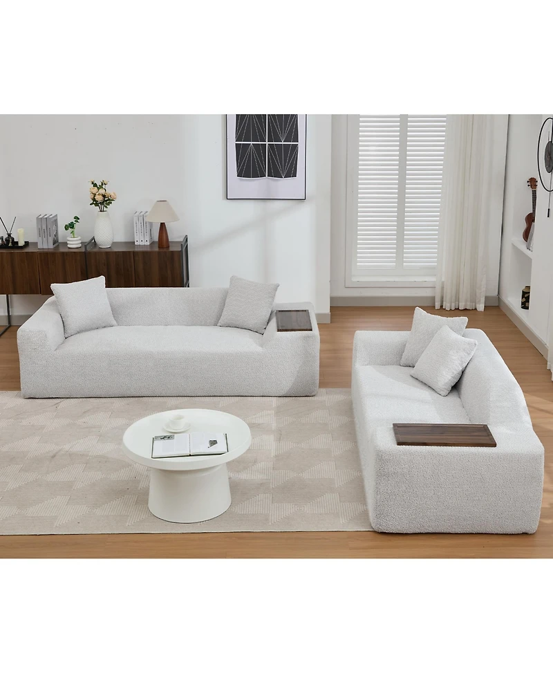 Streamdale Furniture 2 Piece Boucle Cloud Sofa Set, Upholstered Sofa Set, Modern 3 Seater and 2 Seater Sofa with Mdf End Table for Living Room, Apartm