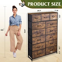 Wlive Tall Dresser for Bedroom with 13 Drawers Storage Organizer Unit Fabric Closet Chest of Steel Frame Wood Top