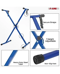 5 Core Keyboard Stand Single X Style Adjustable Piano Riser + Keyboard Piano Bench