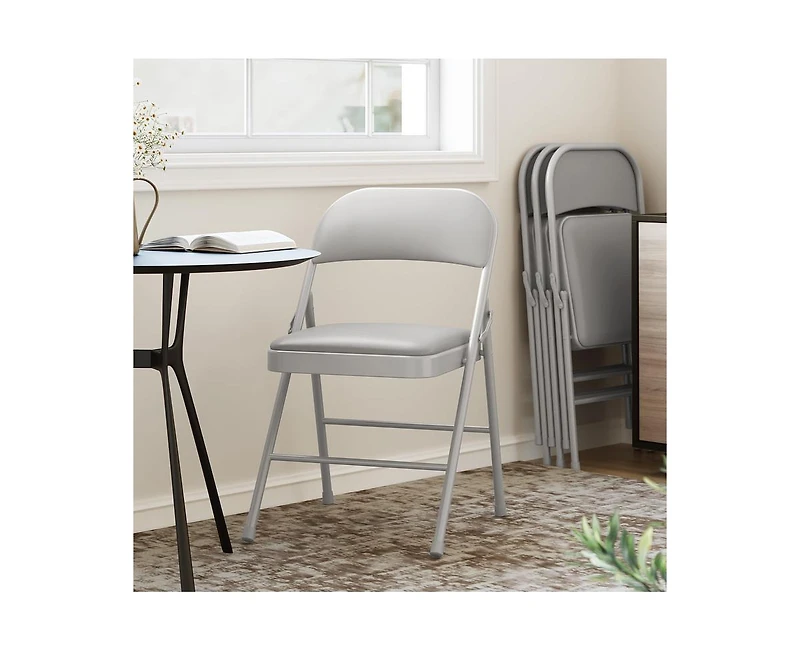 4 Pack Folding Chairs with Padded Cushion and Back, Folding Chairs for Outside, Foldable Chairs with Metal Frame Hold Up to 350 Lbs, Metal Chairs for