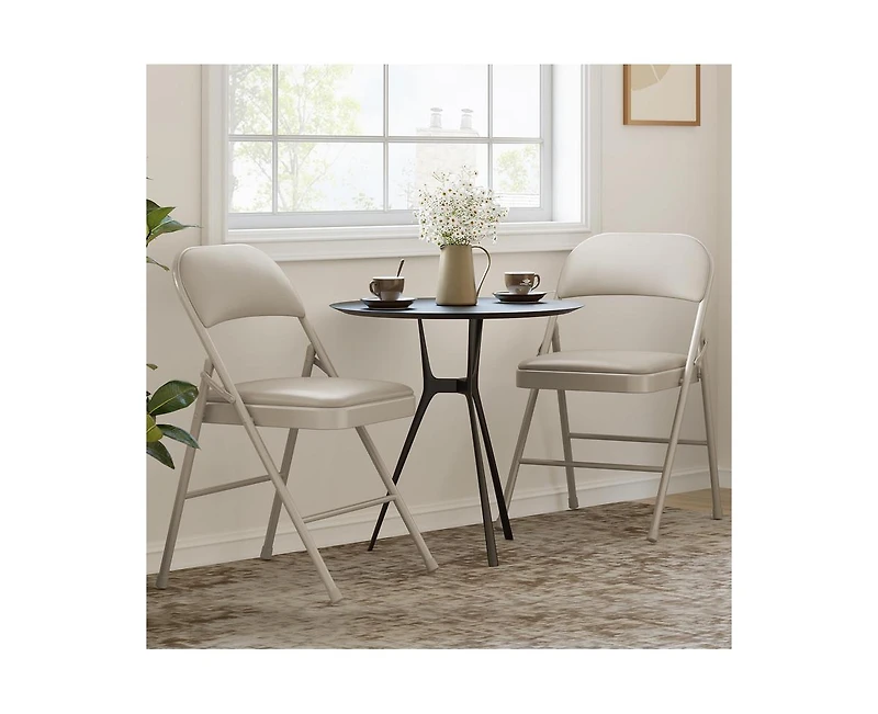 Pack Beige Folding Chairs With Padded Cushion and Back, Folding Chairs for Outside, Foldable Chairs With Metal Frame Hold Up to 350 Lbs