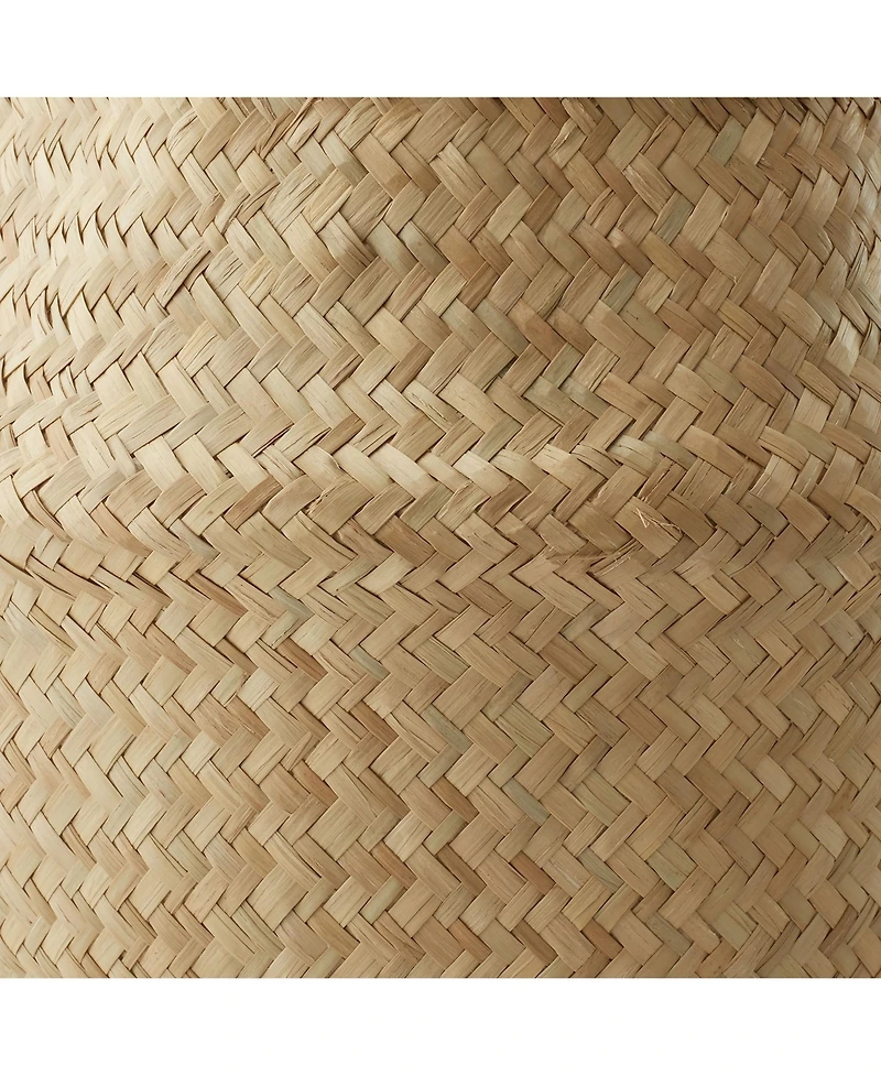 Casafield Seagrass Belly Basket with Handles - Small, Natural Woven Storage Bin Planter for Home Decor, Indoor Plant Pot Cover