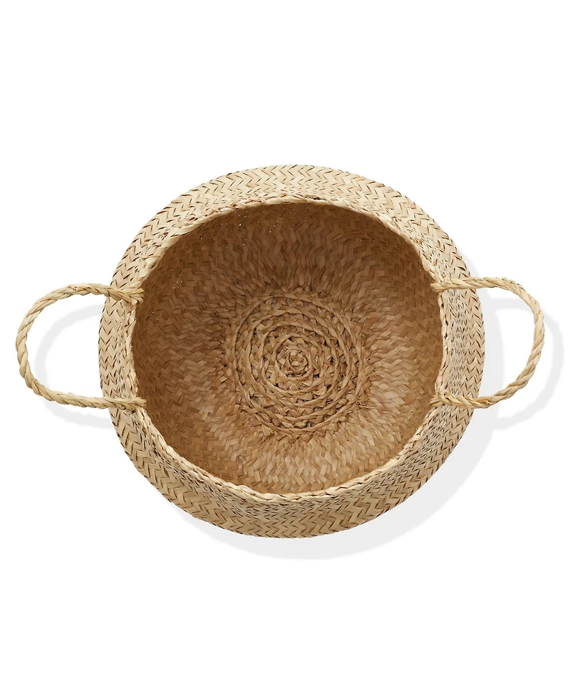 Casafield Seagrass Belly Basket with Handles - Large, Natural Woven Storage Bin Planter for Home Decor, Indoor Plant Pot Cover
