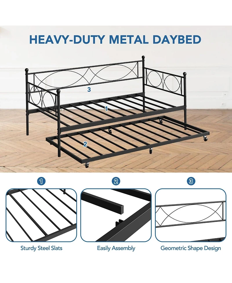 gaomon Twin Daybed with Trundle, Day Bed with Trundle Bed Twin, Twin Size Mattress Foundation
