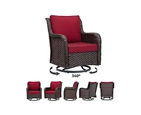 gaomon 3 Pieces Rattan Swivel Rocking Chair Outdoor, Patio Bistro Conversation Furniture Set, Wicker Chair with Cushions and Table