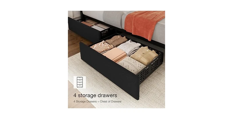 gaomon Queen Linen Upholstered Platform Bed Frame with 4 Storage Drawers