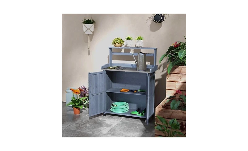 Slickblue Potting Bench with Storage Cabinet – Functional Garden Workstation for Planting and Organizing