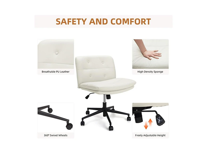 gaomon Office Chair with Wheels, Wide Seat Swivel Leather Armless Criss Cross Chair, 360° Height Adjustable Swivel Desk Chair