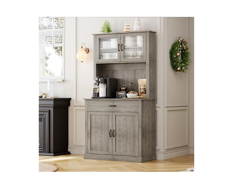gaomon Kitchen Pantry Cabinet, 71" Tall Kitchen Hutch Storage Cabinet with Microwave Stand