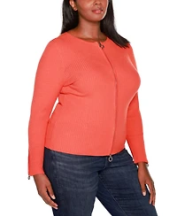 Belldini Plus Size Black Label Ribbed Double-Zip Cardigan Sweater