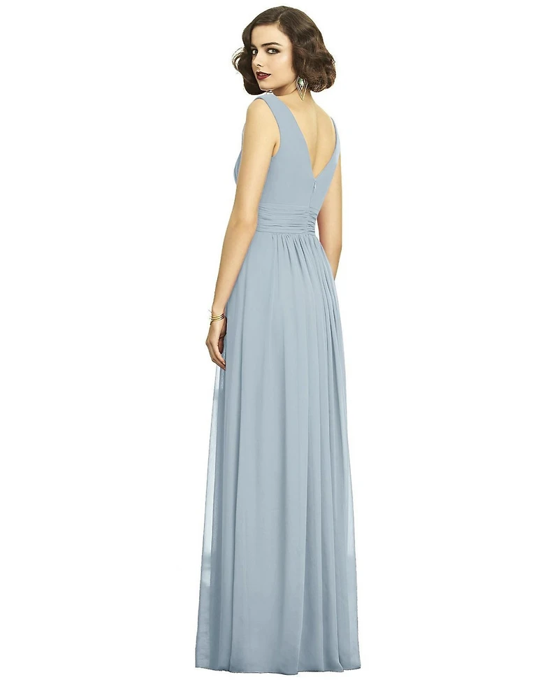 Dessy Collection Plus Size Sleeveless Draped Chiffon Maxi Dress with Front Slit
