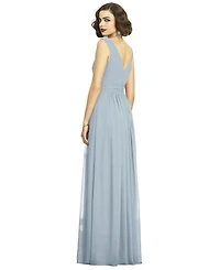 Dessy Collection Plus Size Sleeveless Draped Chiffon Maxi Dress with Front Slit