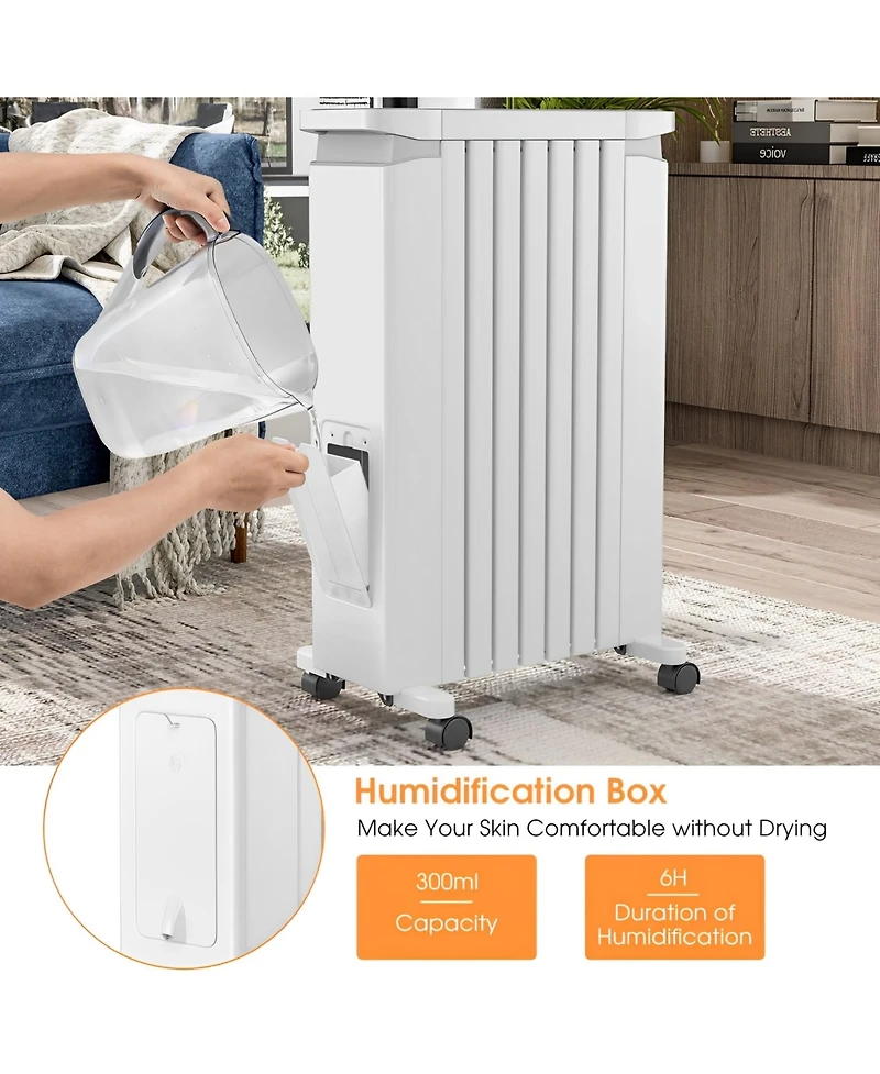 Skonyon 1500W Portable Oil Filled Radiator Heater with 3 Heat Settings-White