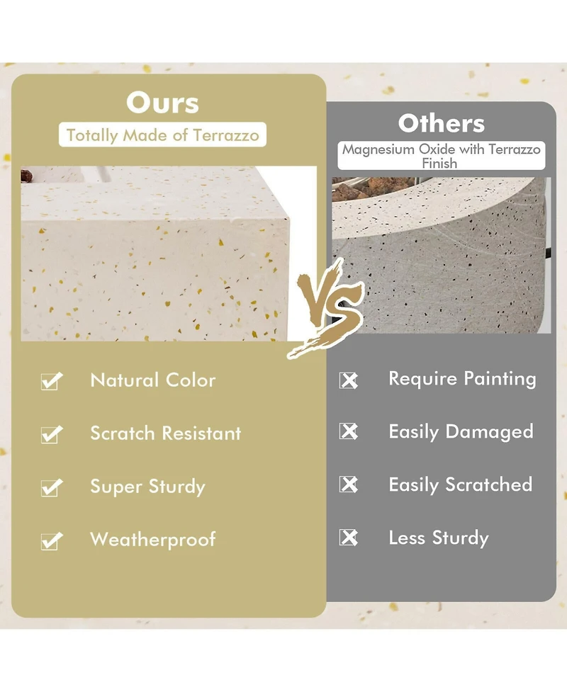 Skonyon 42 Inch 50 000 Btu Rectangle Terrazzo Fire Pit Table with Pvc Cover-White