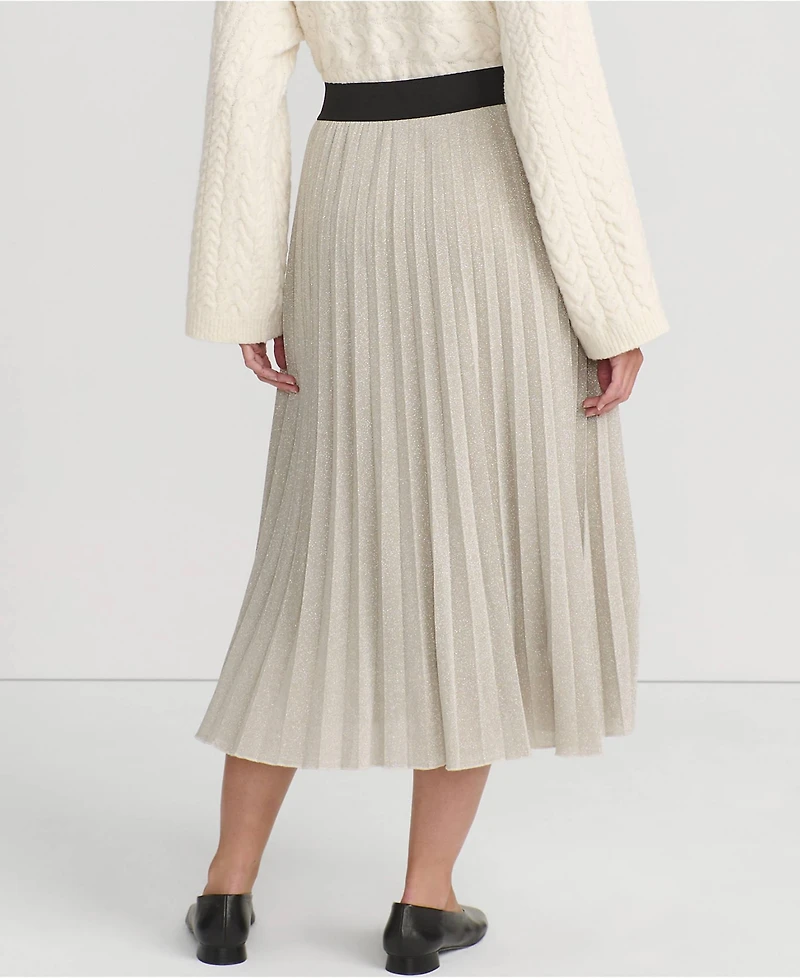 Lands' End Women's Knit Foil Pleated Midi Skirt