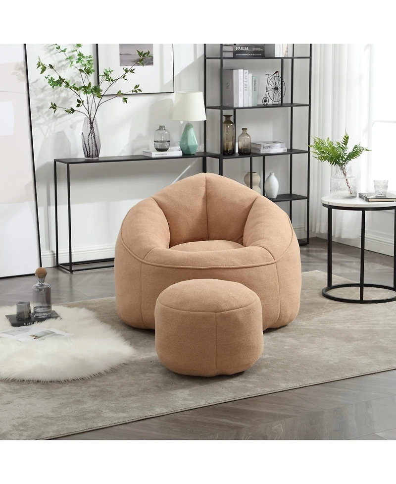 The Pop Home Adult Bean Bag Chair with Ottoman, Comfortable Couch Armrests for Living Room-The