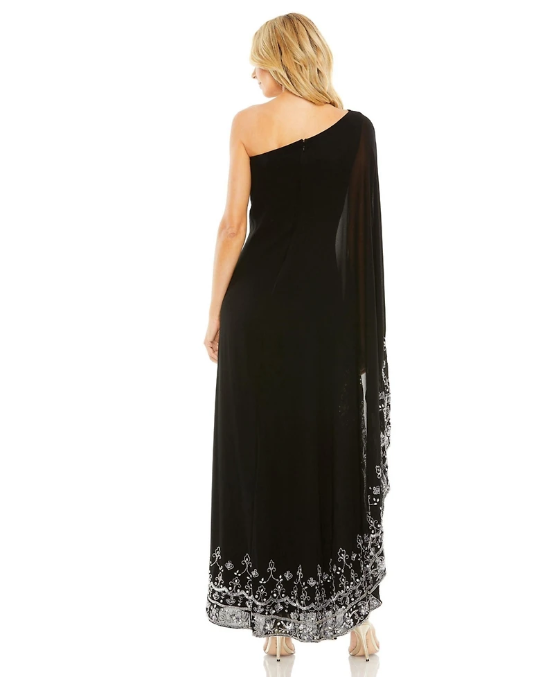 Mac Duggal Women's One Shoulder Embellished Trapeze Gown