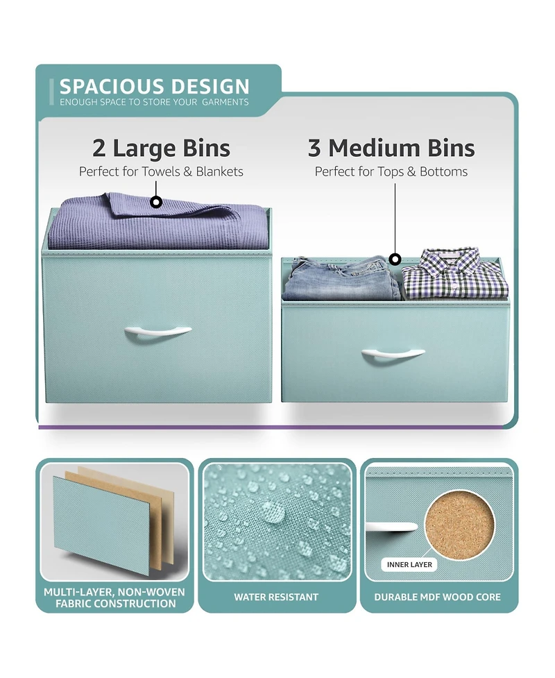 Sorbus Dresser with 5 Drawers - Storage Chest Organizer with Steel Frame, Wood Top, Handles