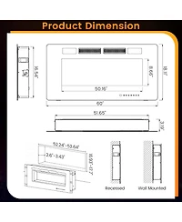 Sugift 60 Inch Ultra-Thin Electric Fireplace with Decorative Crystals
