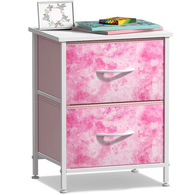 Sorbus Nightstand with 2 Drawers - Steel Frame, Wood Top & Easy Pull Fabric Bins Great for Home, Bedroom, Office College Dorm