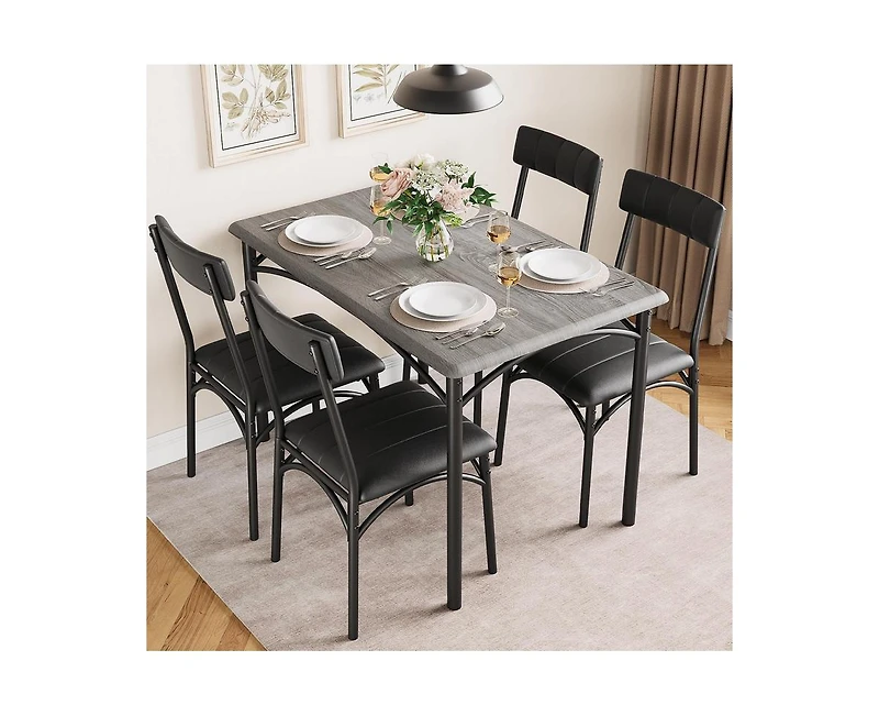 gaomon Dining Table Set for 4, Kitchen with 4 Upholstered Chairs, 5 Piece Rectangular Room Set, Small Space, Apartment, Home, K