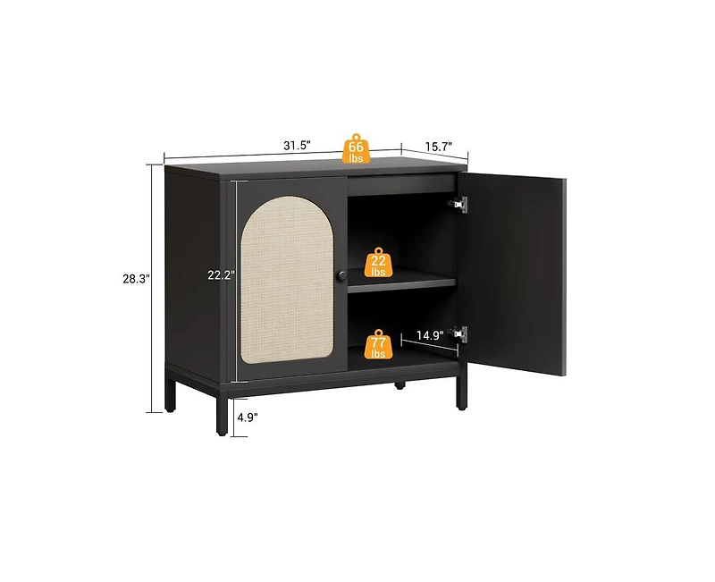 gaomon Rattan Sideboard Buffet Cabinet, Kitchen Storage Cabinet with Adjustable Shelf, Boho Accent Liquor Bar Console Cabin