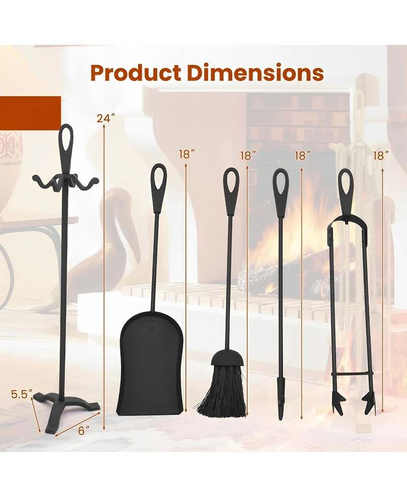 Sugift 5 Pieces Fireplace Tool Set Fireplace Accessories with Poker