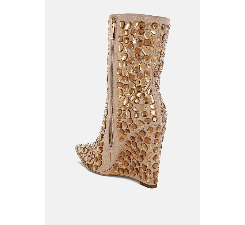 Trend Titan Diamante Slim Wedge Heel Boots