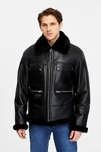 Furniq Uk Men's Leather Shearling Jacket